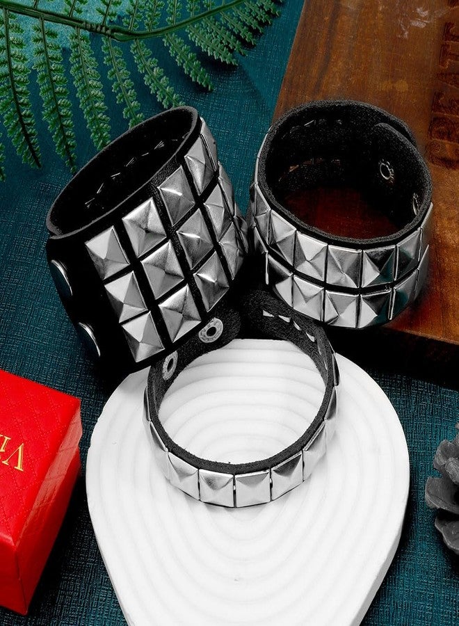 nuozodki 3 Packs Studded Bracelet,Punk Accessories,Leather Spiked Bracelet for Men Women,Grunge Scene Emo Accessories,Mens Cuff Goth Gothic Bracelets,80s Punk Rock Outfits for Women - Image 2